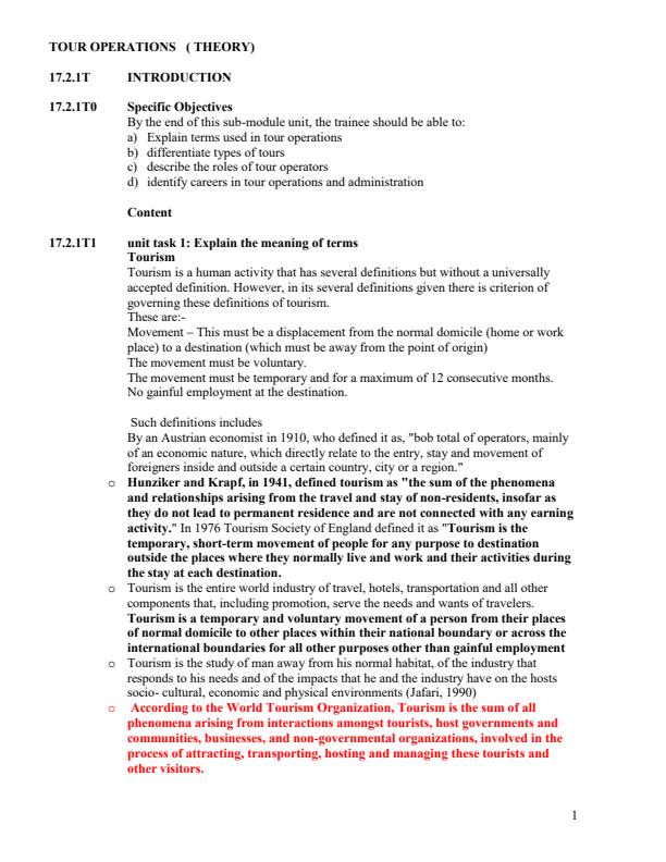 Page 1 – Tour Operations (Theory) Notes  – Kenyaplex