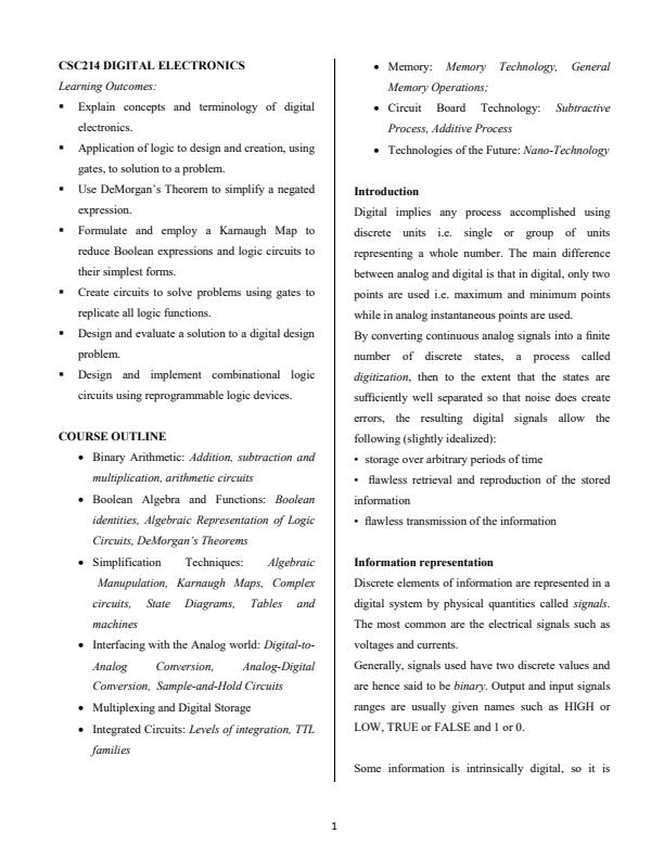 Page 1 – CSC214: Digital Electronics Notes – Kenyaplex