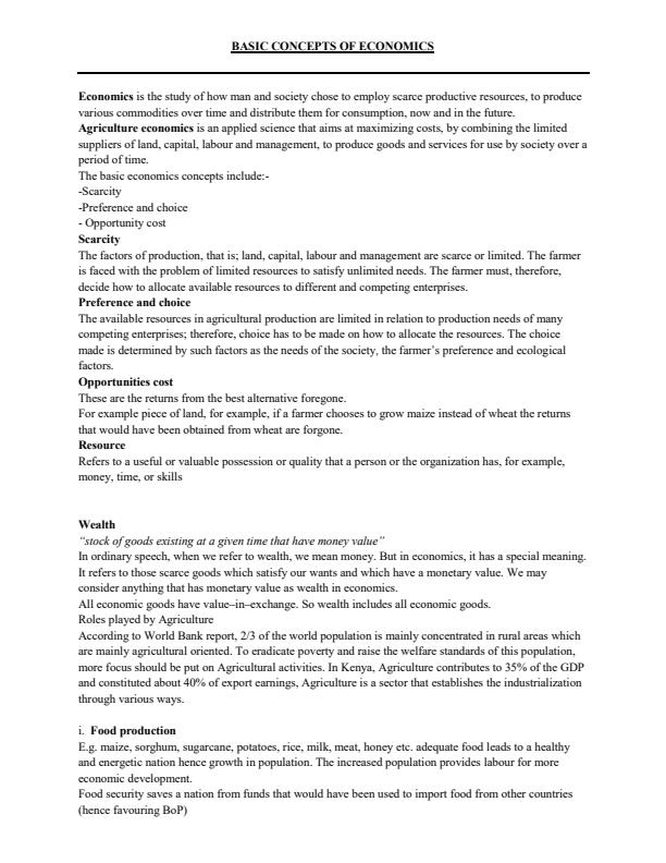 Page 1 – Agricultural Economics Notes (Certificate in General Agriculture) – Kenyaplex