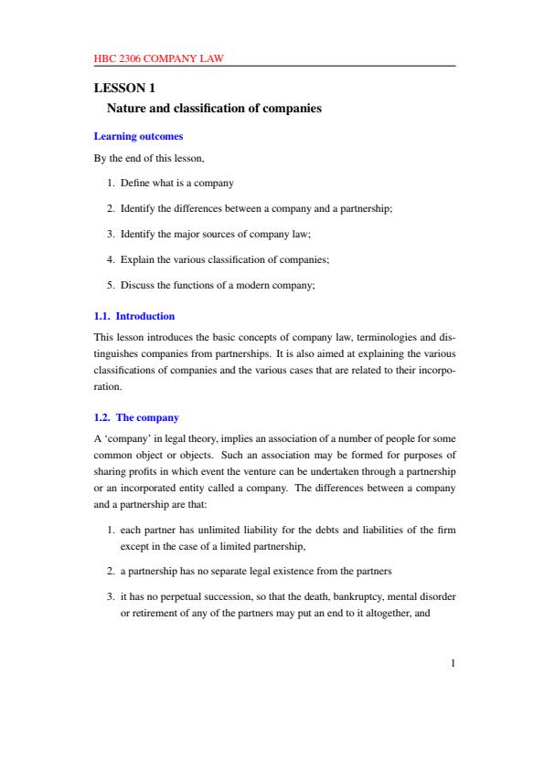 Page 1 – HBC 2306: Company Law Notes – Kenyaplex
