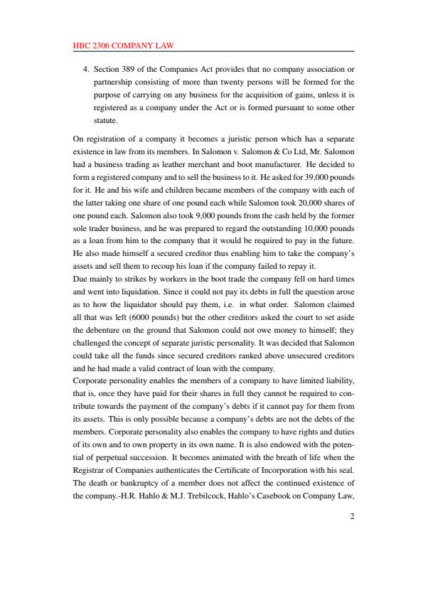 Page 2 – HBC 2306: Company Law Notes – Kenyaplex