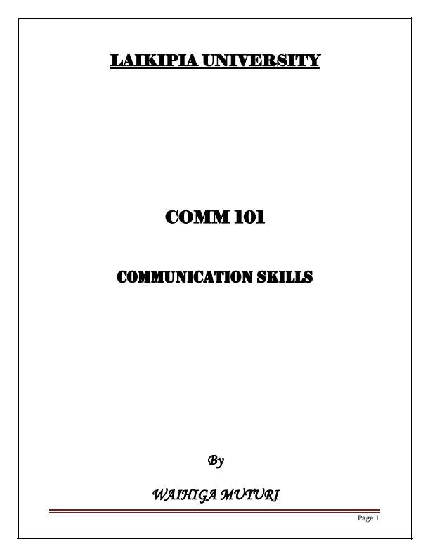 Page 1 – COMM 101: Communication Skills Notes – Kenyaplex