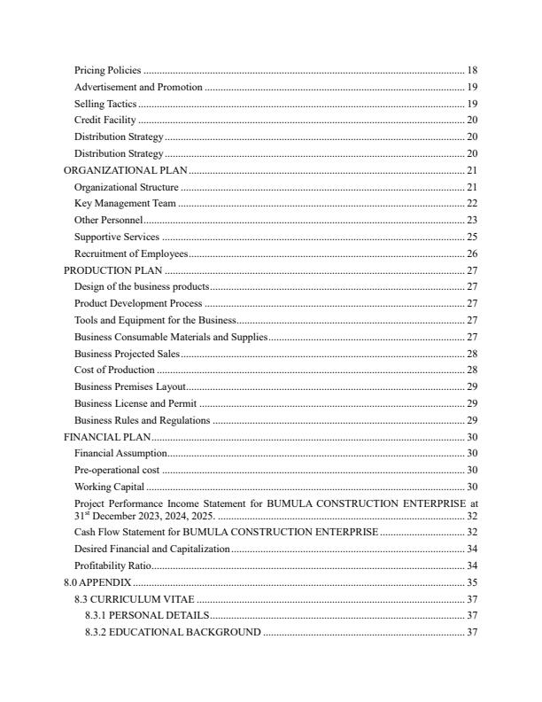 Page 2 – Business Plan for Building Construction/Technology Hardware Store – Kenyaplex