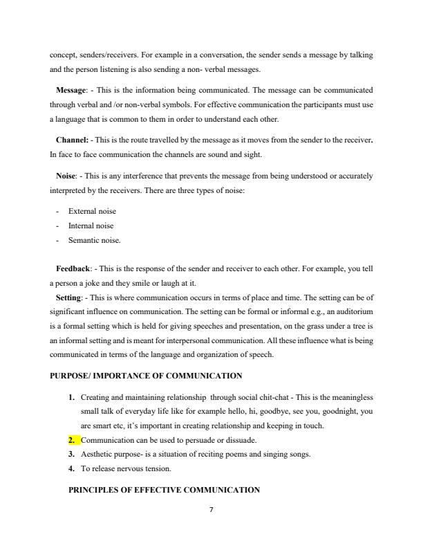 Page 3 – UCC 111: Principles and Process of Communication Notes – Kenyaplex