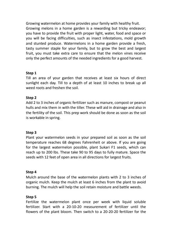 Page 1 – Sample Watermelon Production Guide from stage 1 to stage 9 – Kenyaplex
