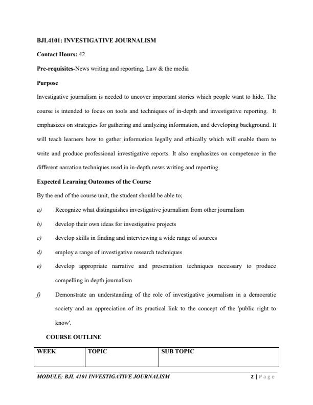 Page 1 – BJL4101: Investigative Journalism Notes – Kenyaplex