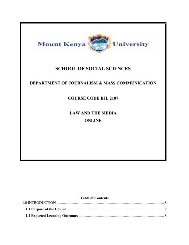 Page 1 – BJL 2107: Law and the Media Notes – Kenyaplex