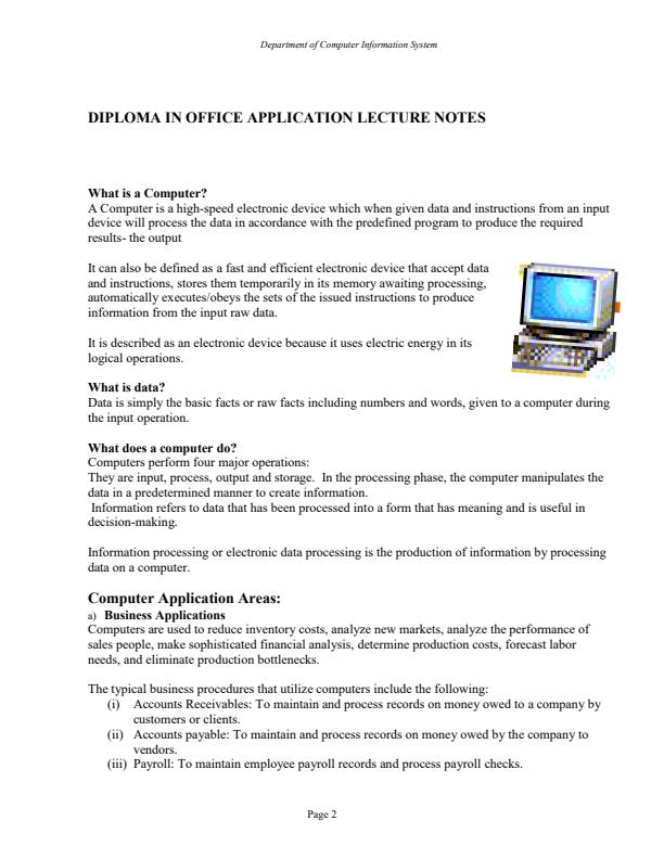 Page 2 – COMP 100: Office Application Notes – Kenyaplex