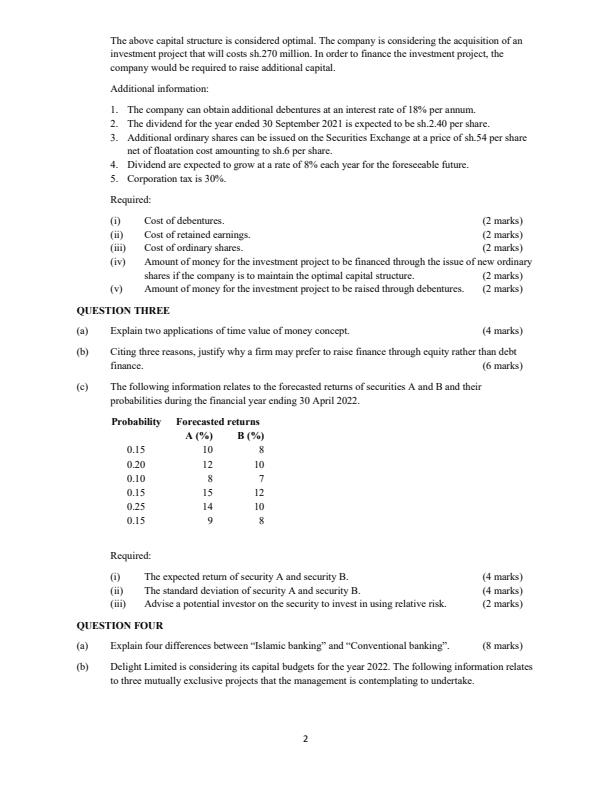Page 2 – KASNEB ATD Level III Fundamentals of Finance Questions and Answers April 2022 – Kenyaplex