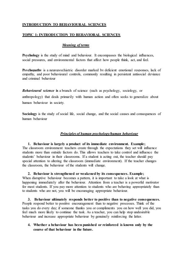 Page 1 – Behavioural Science Lecture Notes – Kenyaplex