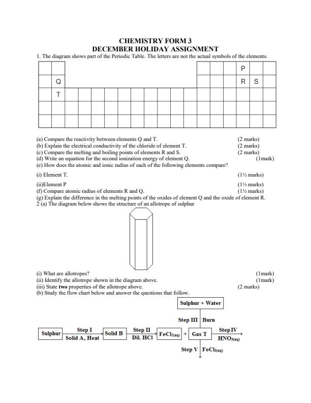 Page 1 – Form 3 Chemistry December Holiday Assignment 2022 – Kenyaplex