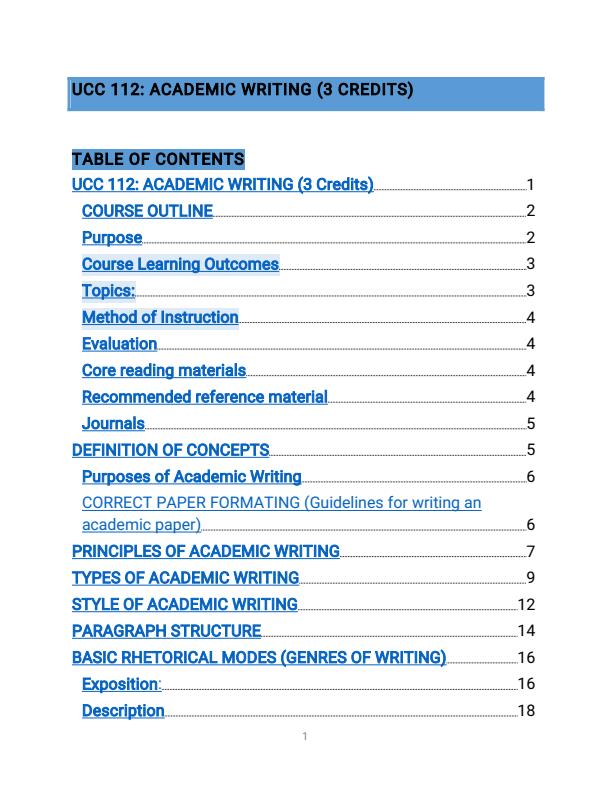 Page 1 – UCC 112: Academic Writing Notes – Kenyaplex