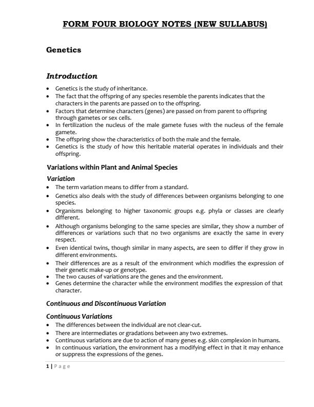 Page 1 – 2024 Form Four Biology Notes (New Syllabus) – Kenyaplex