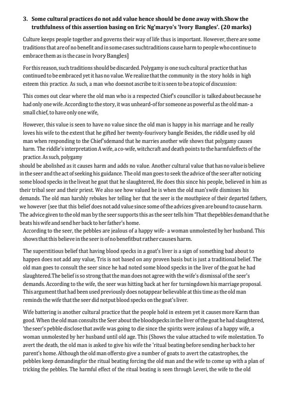 Page 3 – 2024 Sample essays and answers for silent song and other stories setbook – Kenyaplex