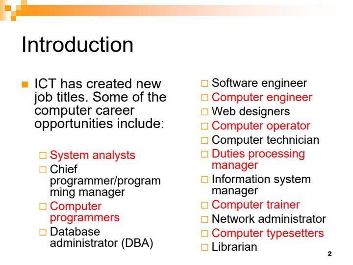 Page 2 – Form 4 Computer Studies Chapter 4 - Career Opportunities in Information and Communication Technology (ICT) Notes – Kenyaplex