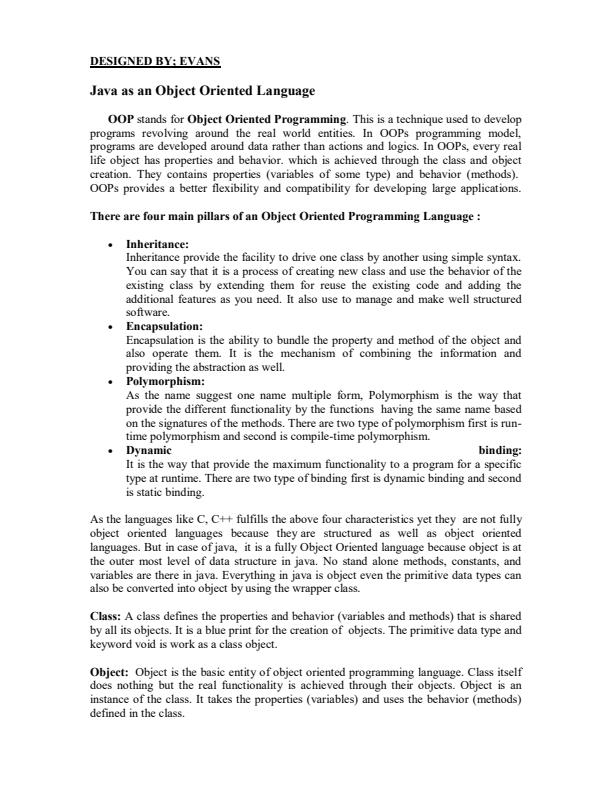 Page 1 – Java Programming First Year Notes – Kenyaplex