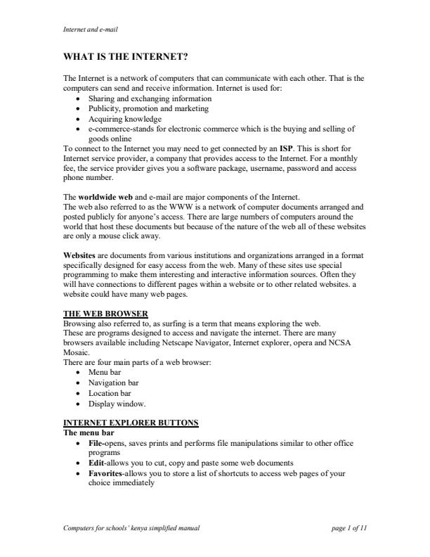 Page 1 – 2024 Computer Packages: Internet and Email Training Manual - Notes – Kenyaplex