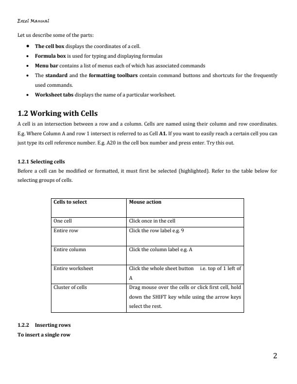 Page 2 – New Computer Packages: Microsoft Excel Training Manual - Notes – Kenyaplex