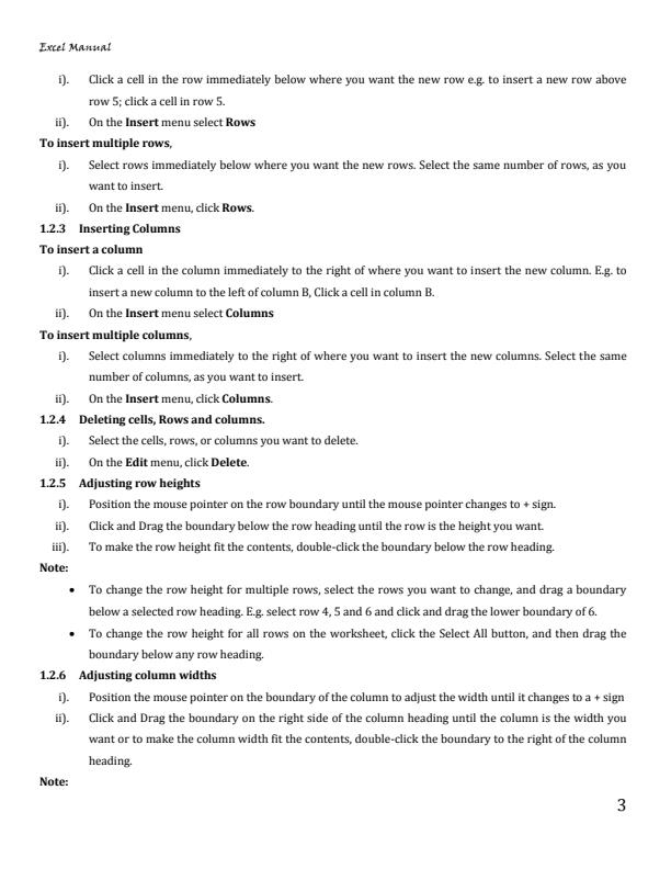 Page 3 – New Computer Packages: Microsoft Excel Training Manual - Notes – Kenyaplex