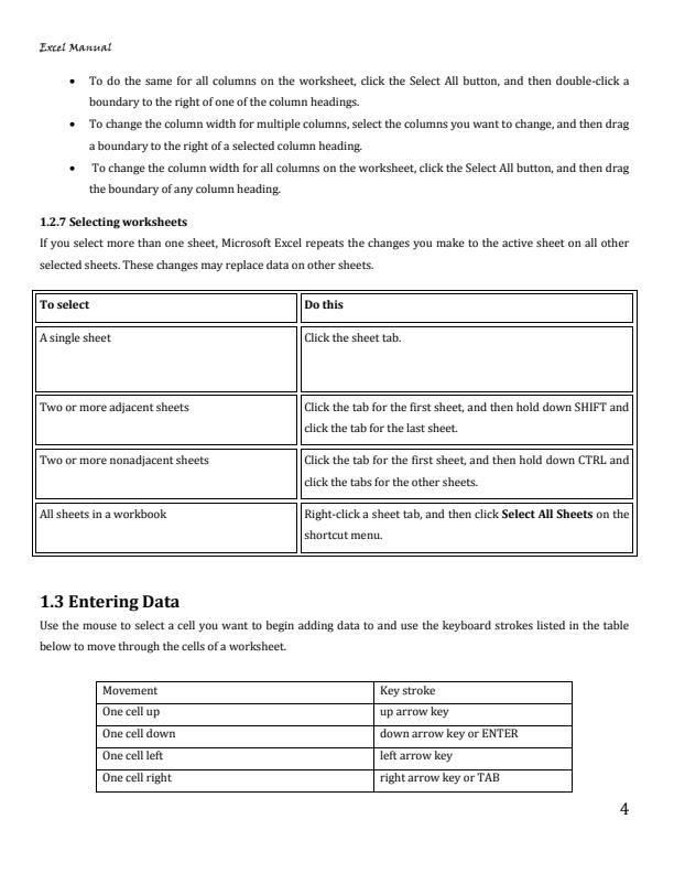 Page 4 – New Computer Packages: Microsoft Excel Training Manual - Notes – Kenyaplex