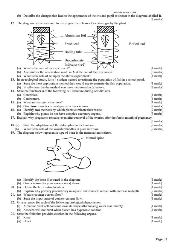 Page 3 – 2023 KCSE Consolidated Trial Examinations Biology Booklet – Kenyaplex