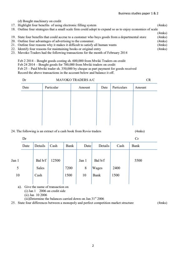 Page 2 – KCSE  Consolidated Trial Examinations Business Studies Booklet – Kenyaplex