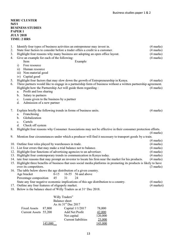 Page 4 – KCSE  Consolidated Trial Examinations Business Studies Booklet – Kenyaplex