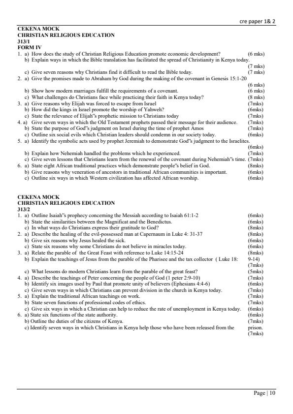 Page 2 – KCSE  Consolidated Trial Examinations CRE Booklet – Kenyaplex