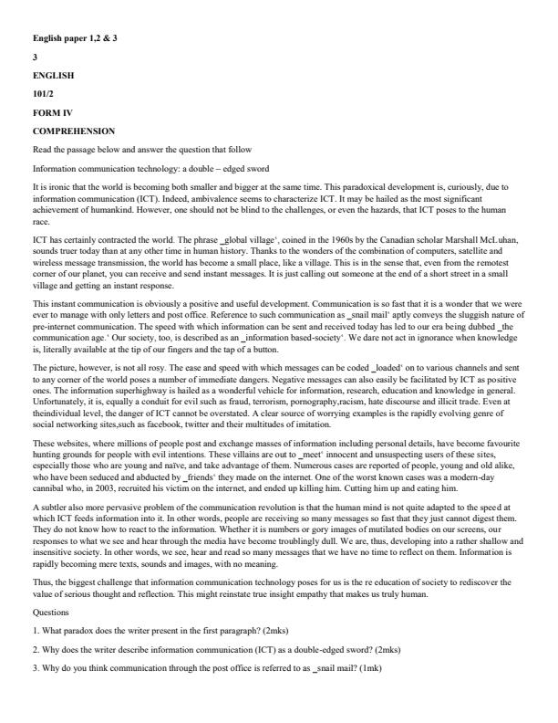 Page 2 – KCSE  Consolidated Trial Examinations English Booklet – Kenyaplex