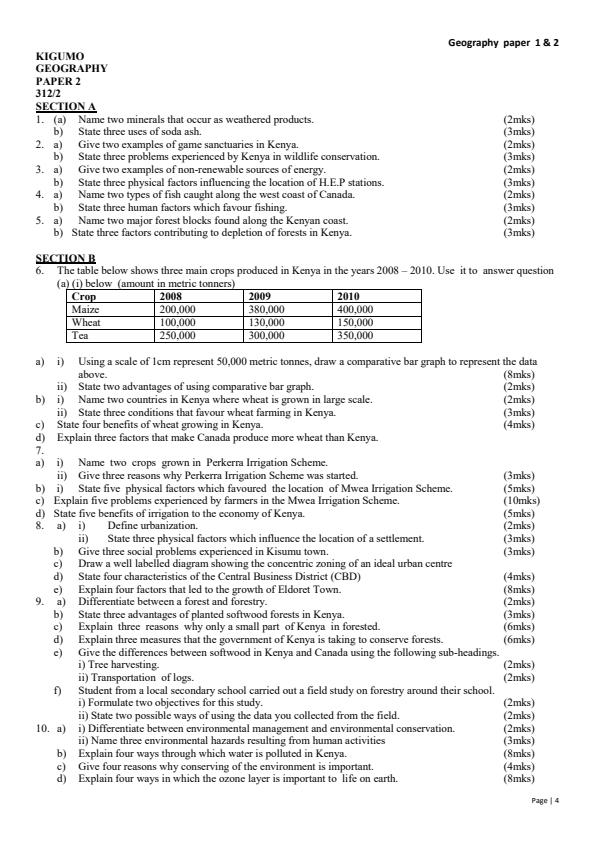 Page 4 – KCSE  Consolidated Trial Examinations Geography Booklet – Kenyaplex