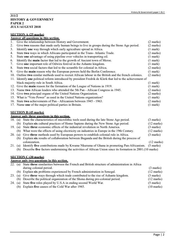 Page 2 – KCSE  Consolidated Trial Examinations History and Government Booklet – Kenyaplex