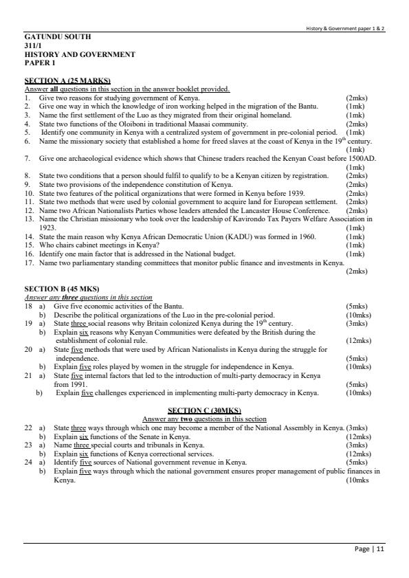 Page 3 – KCSE  Consolidated Trial Examinations History and Government Booklet – Kenyaplex