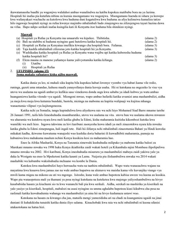 Page 2 – KCSE  Consolidated Trial Examinations Kiswahili Booklet – Kenyaplex