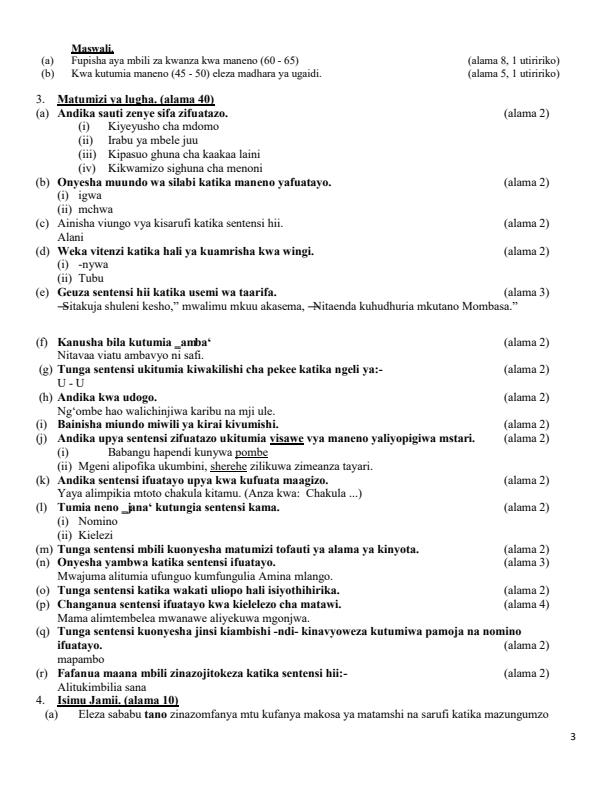 Page 3 – KCSE  Consolidated Trial Examinations Kiswahili Booklet – Kenyaplex