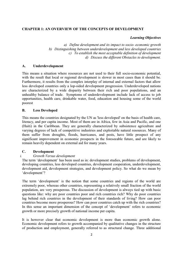 Page 1 – BUCU 003: Development Studies Notes – Kenyaplex