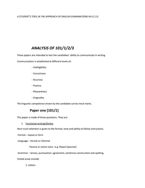 Page 1 – A student’s tool in the approach of English examinations in K.C.S.E – Kenyaplex