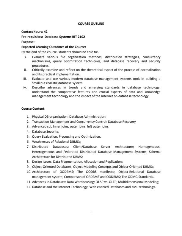 Page 1 – BIT 3107: Database Systems II Notes – Kenyaplex