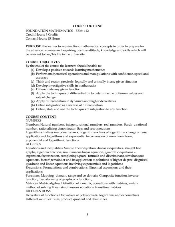 Page 1 – BMA 1106: Foundations of Mathematics Notes – Kenyaplex