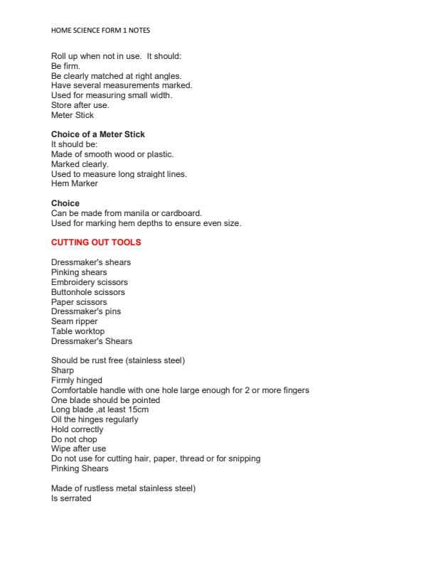Page 2 – Form 1 Home Science Notes – Kenyaplex