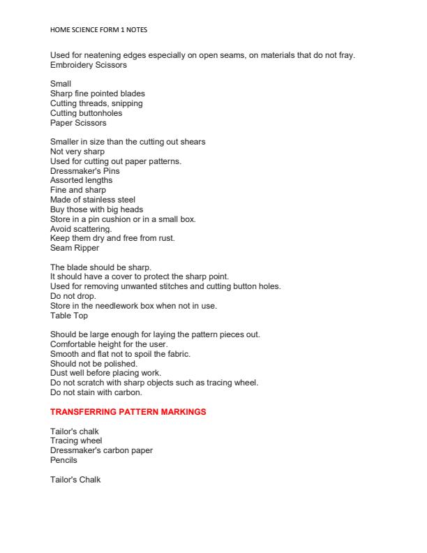 Form 1 Home Science Notes - 2244