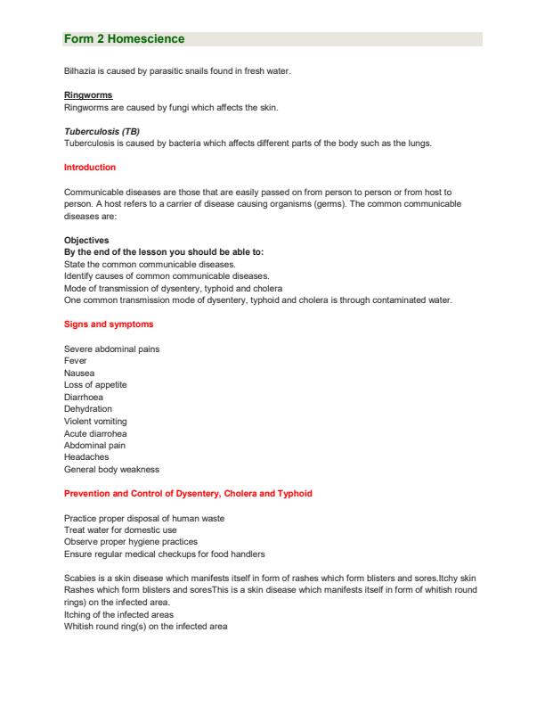 Form 2 Home Science Notes - 2245