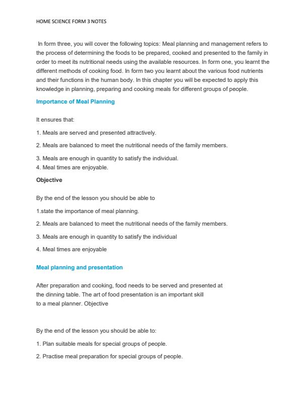 Page 1 – Form 3 Home Science Notes – Kenyaplex