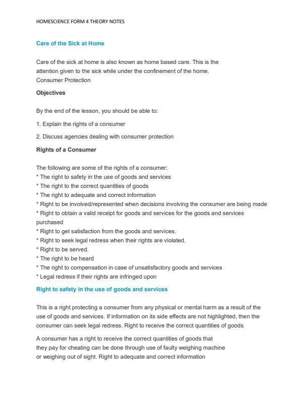 Page 1 – Form 4 Home Science Notes – Kenyaplex