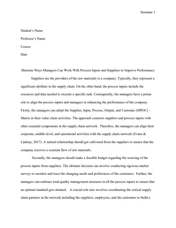 Page 1 – Illustrate ways managers can work with process inputs and suppliers to improve performance – Kenyaplex