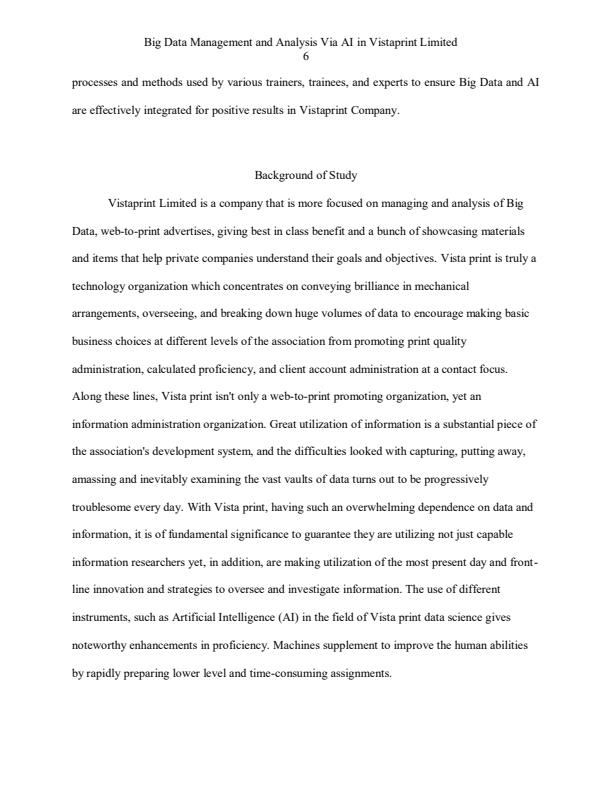 Page 2 – Big Data Management and Analysis Via AI in Vistaprint Limited - ICS 3100 – Kenyaplex