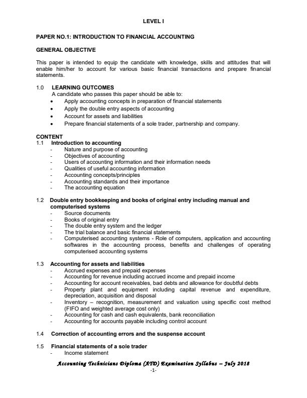 Page 1 – KASNEB Accounting Technicians Diploma Syllabus July 2018 – Kenyaplex