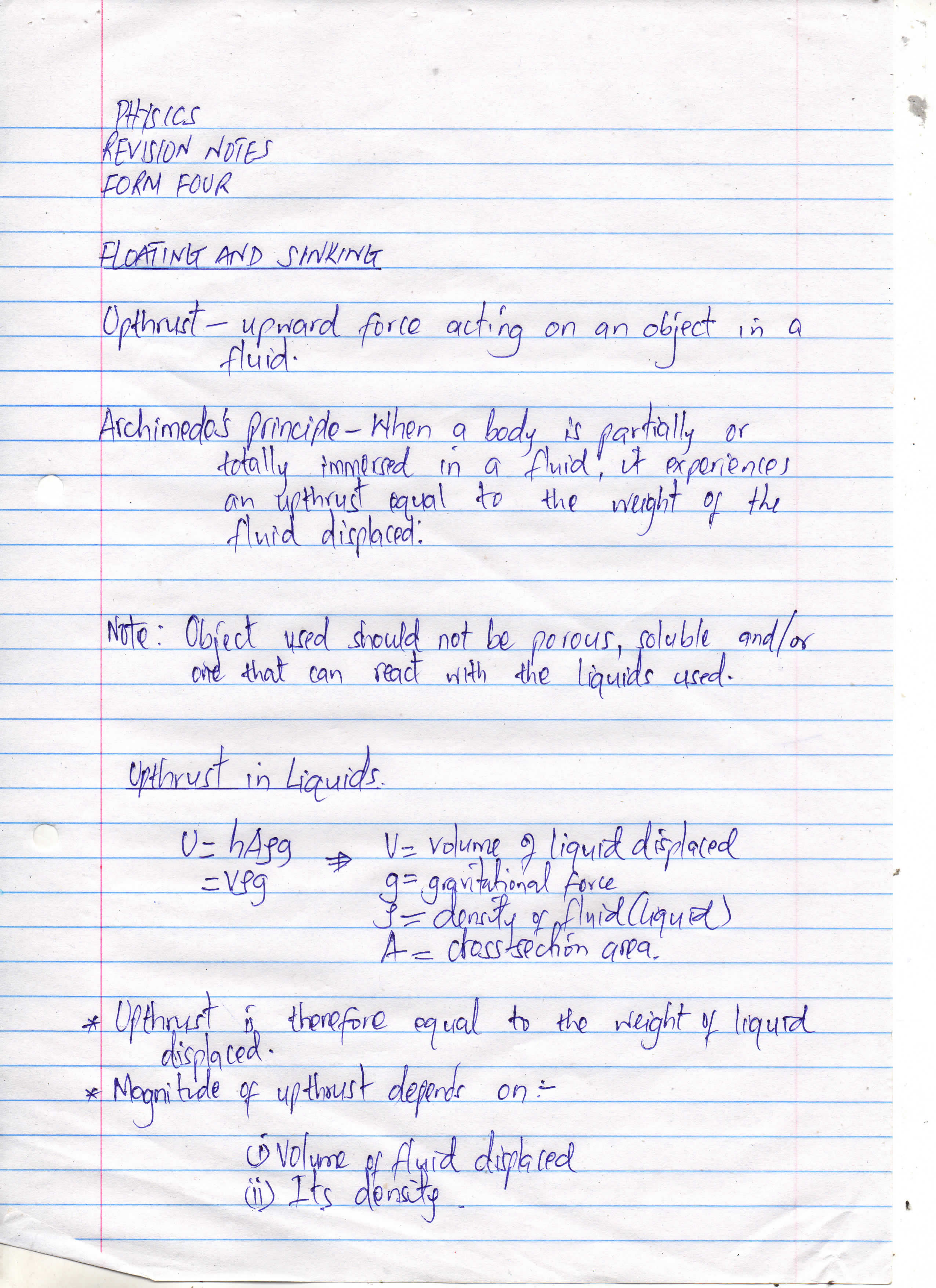 Page 1 – Form 4 Physics Notes: Floating and Sinking Summary – Kenyaplex