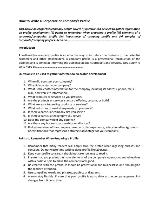 Page 1 – How to Write a Corporate or Company’s Profile – Kenyaplex