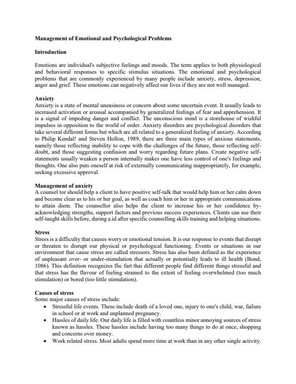 Page 1 – Management of Emotional and Psychological Problems – Kenyaplex