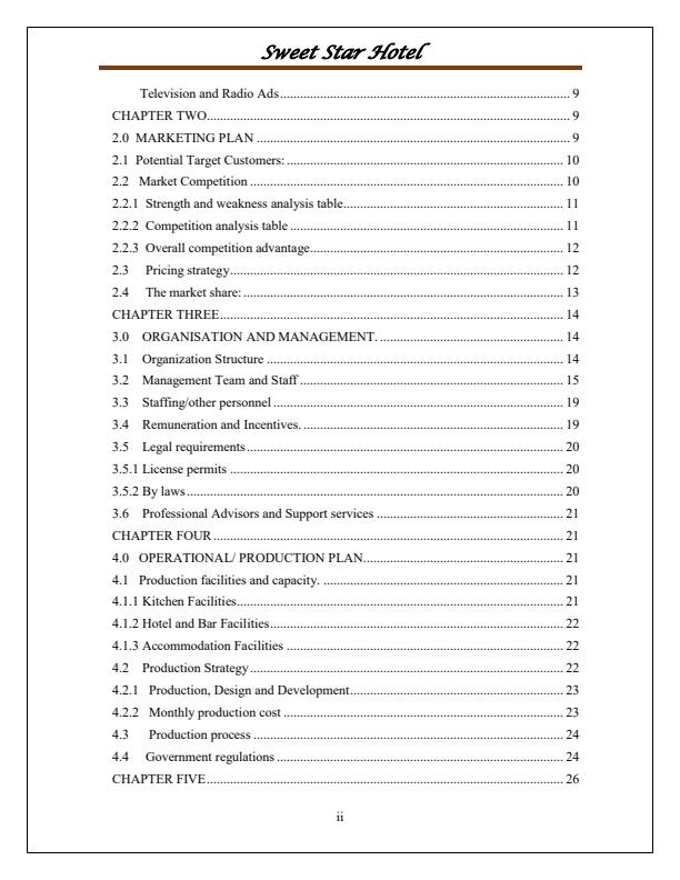 Page 2 – Sample Hotel Business Plan – Kenyaplex